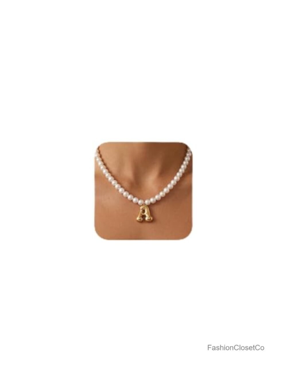 Bubble Initial Necklace, 18KGP Yellow Gold Plated Stainless Steel, Pearl